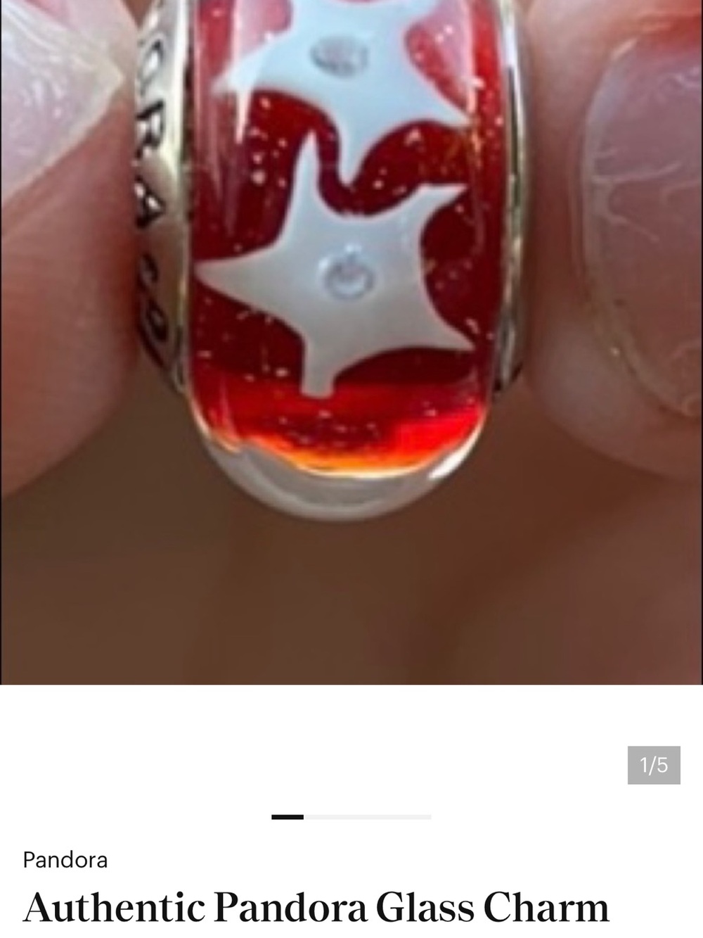 Pandora Red Glass Charm with White Star Motifs